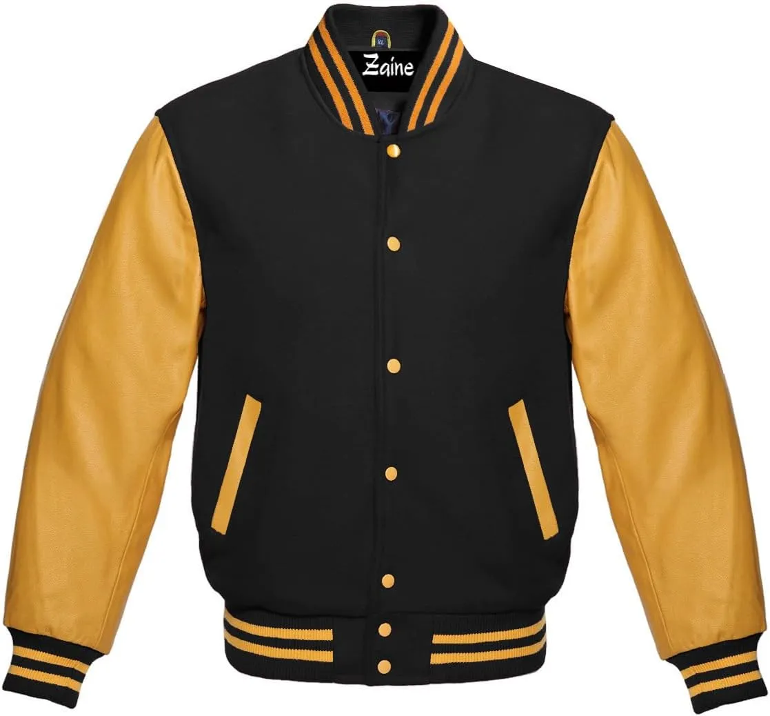 Zaine Enterprises The Best Men's Varsity Basketball Jackets Lettermen Baseball Bomber Jacket in Wool and Leather