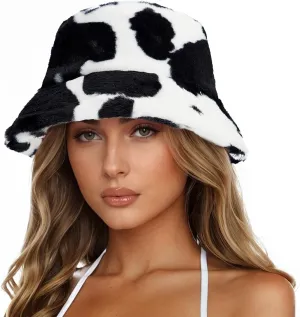 Zando Fuzzy Winter Warm Faux Fur Bucket Hat - Cute Soft Fluffy Rave Fisherman Cap