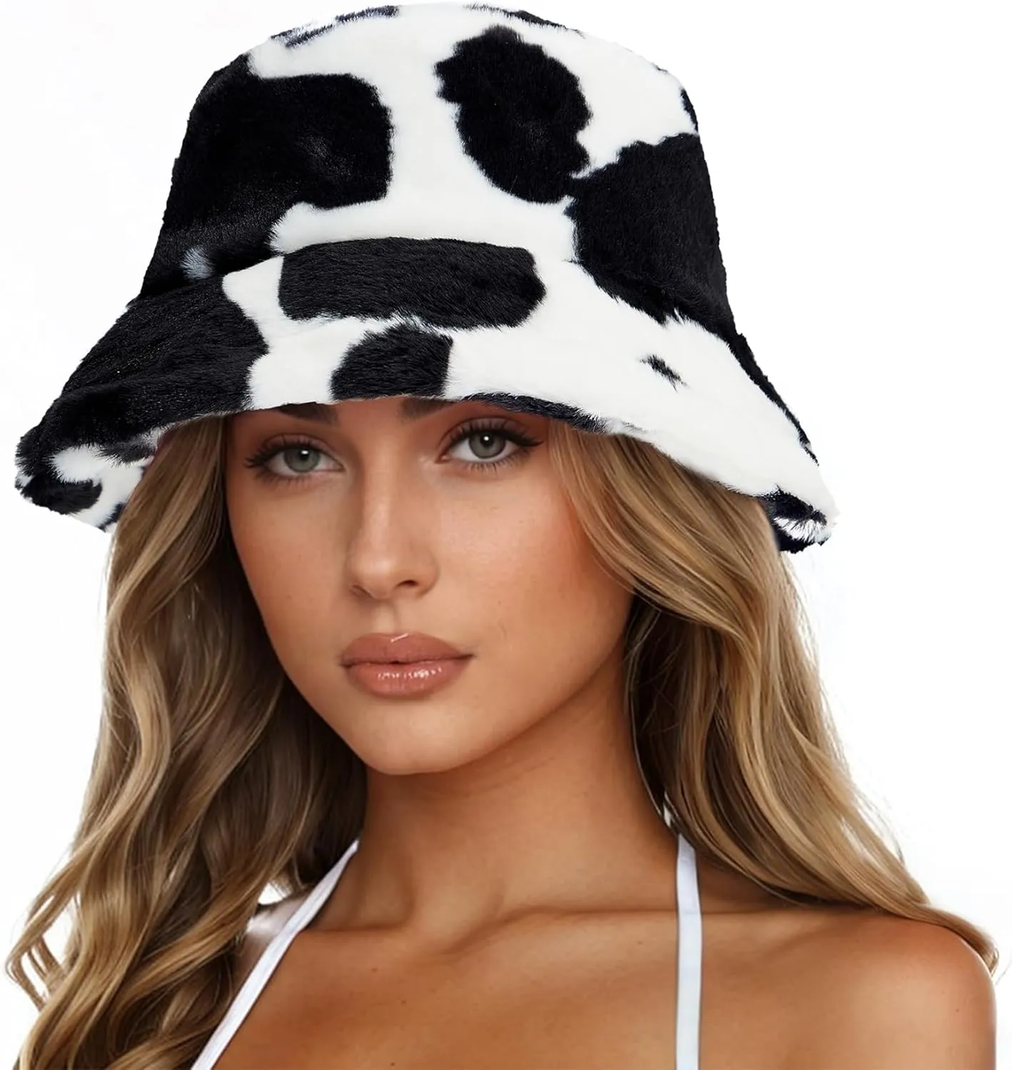 Zando Fuzzy Winter Warm Faux Fur Bucket Hat - Cute Soft Fluffy Rave Fisherman Cap