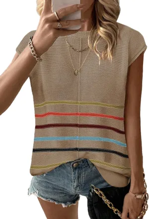Zeagoo Women's Cap Sleeve Sweater Vest Crew Neck Sleeveless Casual Knit Tops 2024 Summer Clothes S-XXL