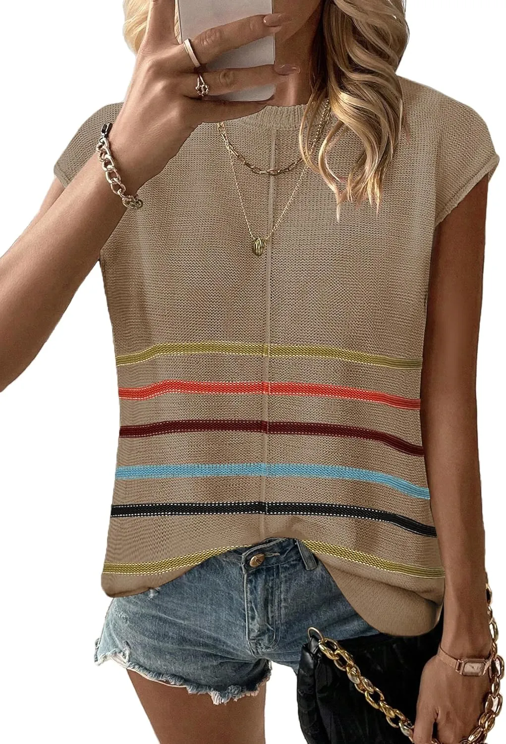 Zeagoo Women's Cap Sleeve Sweater Vest Crew Neck Sleeveless Casual Knit Tops 2024 Summer Clothes S-XXL