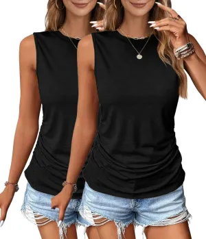 Zeagoo Womens Ruched Tank Tops Summer Dressy Casual Crewneck Sleeveless Shirts S-XXL