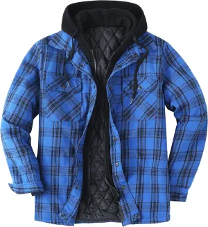 ZENTHACE Men's Thicken Plaid Hooded Flannel Shirt Jacket with Quilted Lined