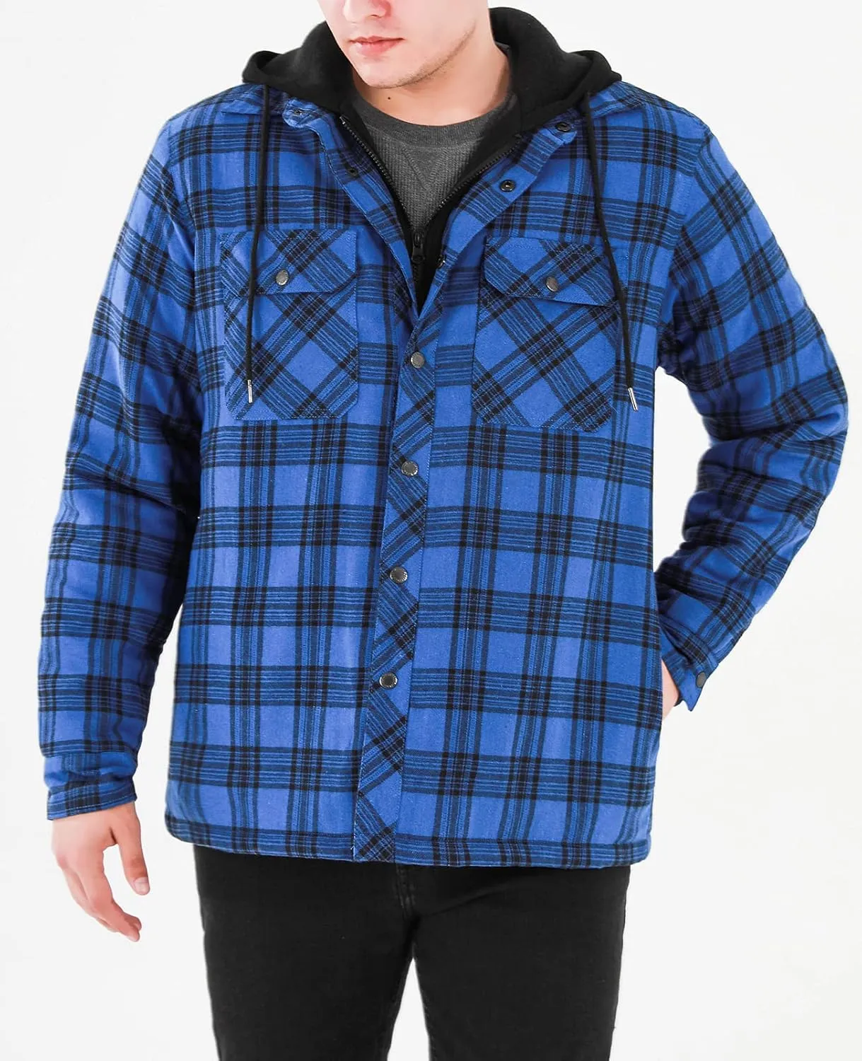 ZENTHACE Men's Thicken Plaid Hooded Flannel Shirt Jacket with Quilted Lined