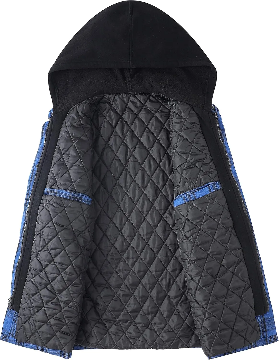 ZENTHACE Men's Thicken Plaid Hooded Flannel Shirt Jacket with Quilted Lined