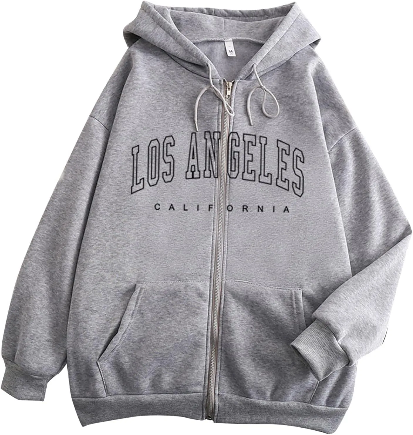 Zip Up Hoodies Women Vintage Oversized Jackets Los Angeles Printed Swaetshirts with Pockets Casual Style Y2K Streetwear